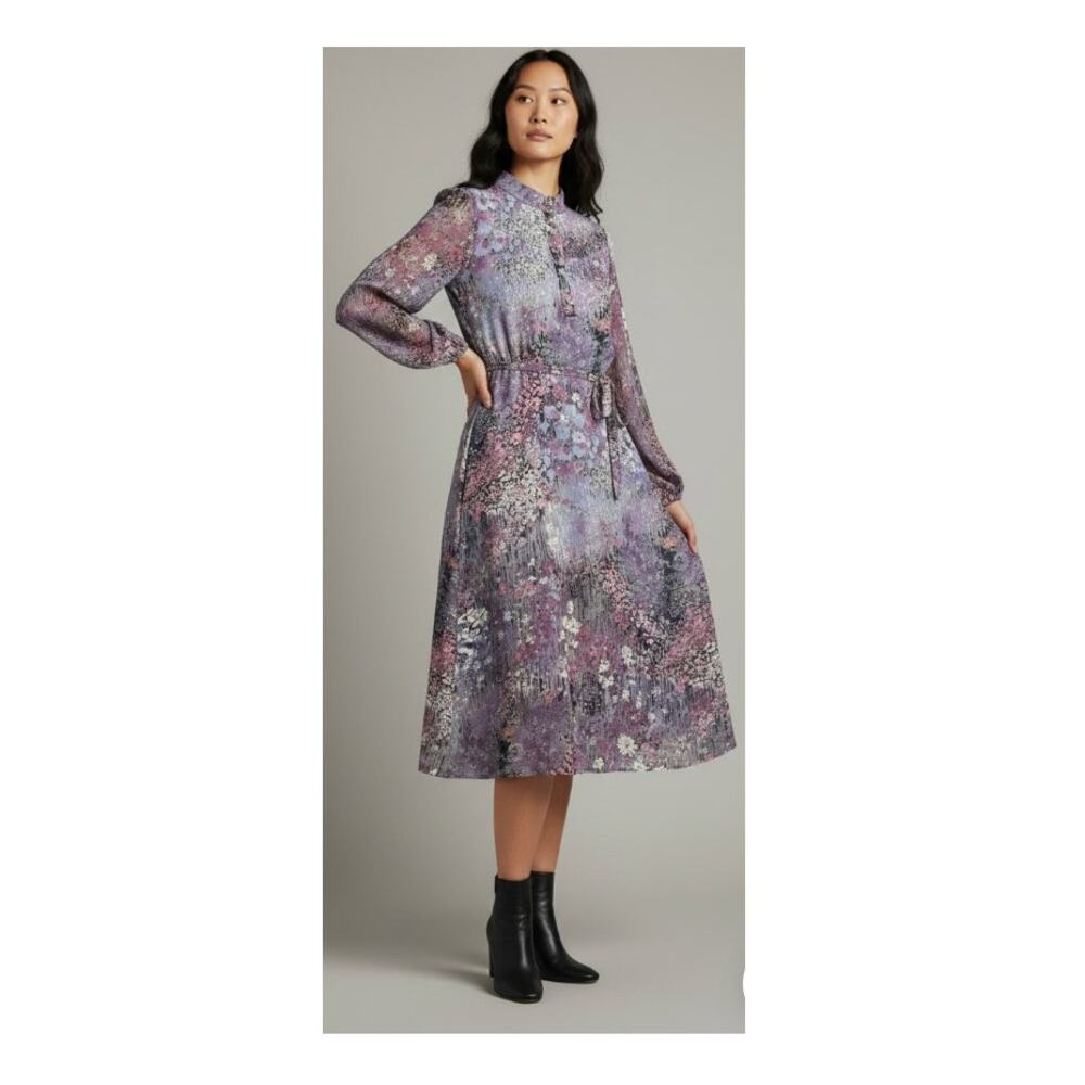 Lady Carol Petites Purple Lavender Long Sleeve Midi Dress size Medium
